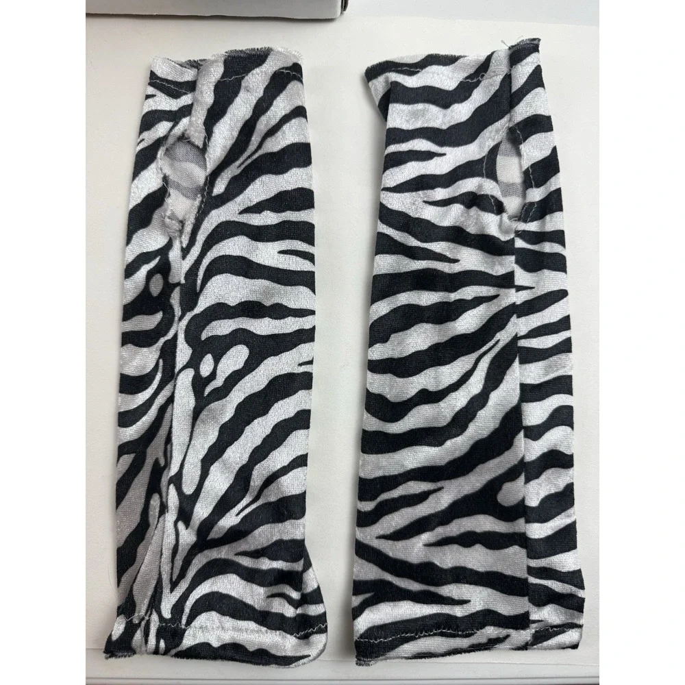 Goth Y2K Zebra Print Crushed Velvet Arm Sleeves Fingerless Thumb Hole Gloves